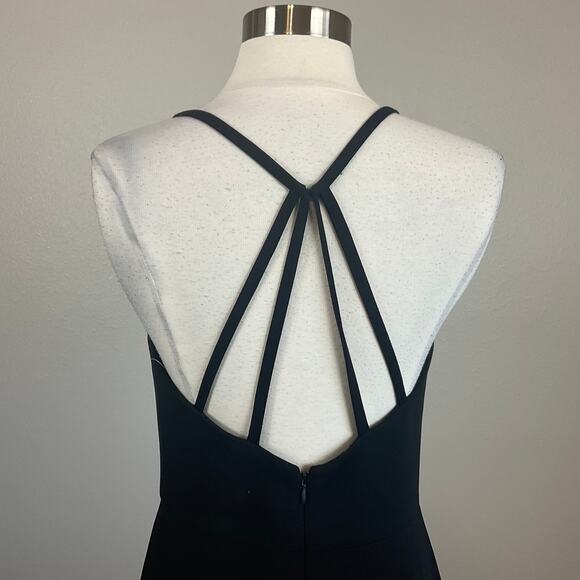 Black Beaded Backless Long Evening Gown Size 10 Nightway Sleeveless Thigh Slit - Picture 8 of 13